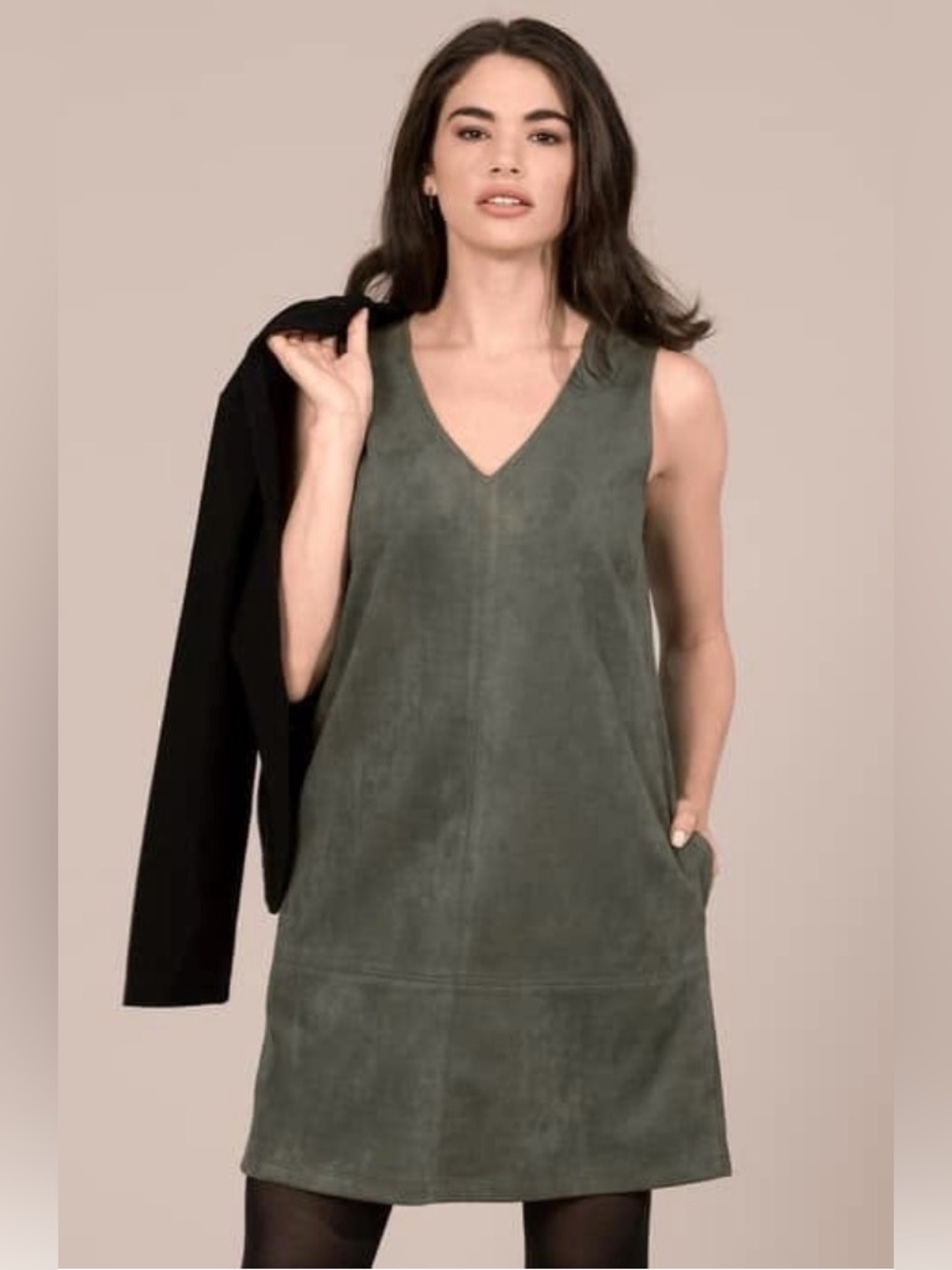 Moss Green Faux-Suede Serengeti Dress By Peach (S)